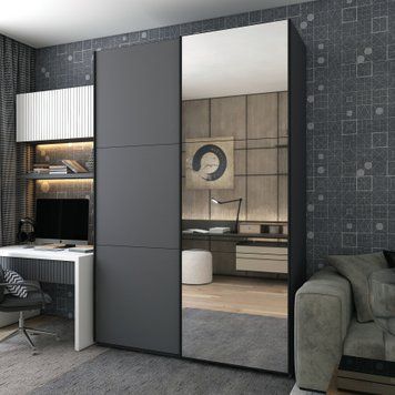 Skriňa s posuvn&yacute;mi dverami Doros G-Caiser Antracit/Antracit 1 dvere / 1 zrkadlo / 3 časti 160x60x240 (42005411) 42005411 foto