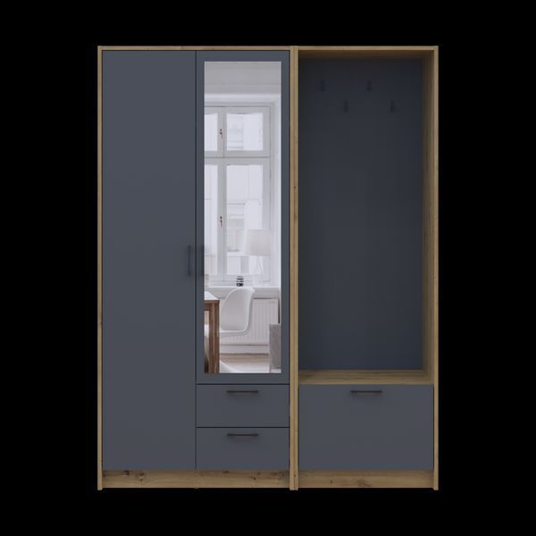 &Scaron;atn&iacute;kov&aacute; skriňa Doros Rondi s ve&scaron;iakom a zrkadlom Dub Artisan/Grafit 2 DTD 142x52x195 (42005271) 2858002448 foto