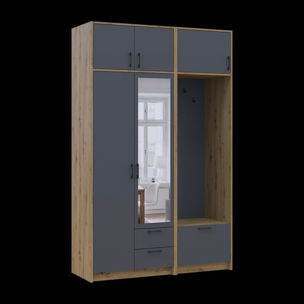 &Scaron;atn&iacute;kov&aacute; skriňa Doros Rondi s ve&scaron;iakom, zrkadlom a nadstavbou Dub Artisan/Grafit 2 DTD 142x52x236 (42005275) 2858004497 foto