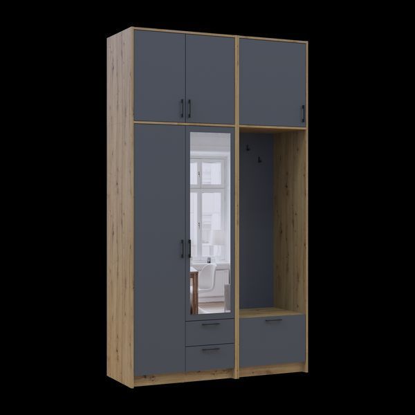 &Scaron;atn&iacute;kov&aacute; skriňa Doros Rondi s ve&scaron;iakom, zrkadlom a vysokou nadstavbou Dub Artisan/Grafit 2 DTD 142x52x260 (42005279) 2858048234 foto