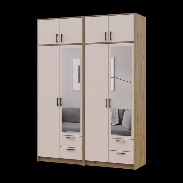 &Scaron;atn&iacute;kov&aacute; skriňa Doros Rondi so zrkadlom a nadstavcom Dub Artisan/Ka&scaron;m&iacute;r 2+2 DTD 164х52х236 (42005665) 42005665 foto