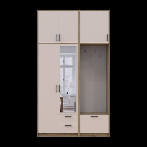 &Scaron;atn&iacute;kov&aacute; skriňa Doros Rondi s ve&scaron;iakom, zrkadlom a vysokou nadstavbou Dub Artisan/Ka&scaron;m&iacute;r 2 DTD 142x52x260 (42005278) 2858050461 foto