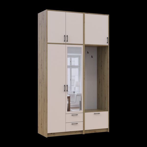 &Scaron;atn&iacute;kov&aacute; skriňa Doros Rondi s ve&scaron;iakom, zrkadlom a vysokou nadstavbou Dub Artisan/Ka&scaron;m&iacute;r 2 DTD 142x52x260 (42005278) 2858050461 foto