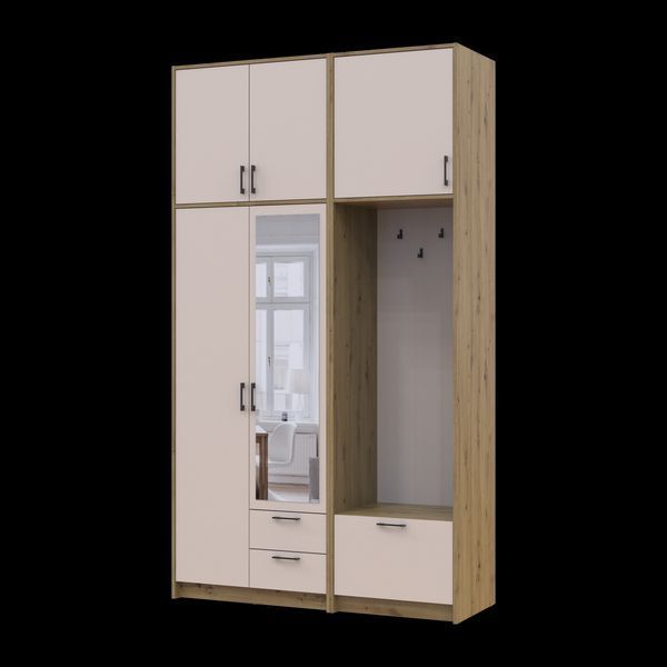 &Scaron;atn&iacute;kov&aacute; skriňa Doros Rondi s ve&scaron;iakom, zrkadlom a vysokou nadstavbou Dub Artisan/Ka&scaron;m&iacute;r 2 DTD 142x52x260 (42005278) 2858050461 foto
