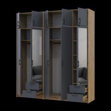 &Scaron;atn&iacute;kov&aacute; skriňa Doros Rondi so zrkadlom a nadstavcom Dub Artisan/Grafit 2+3 DTD 203х52х236 (42005703) 42005703 foto