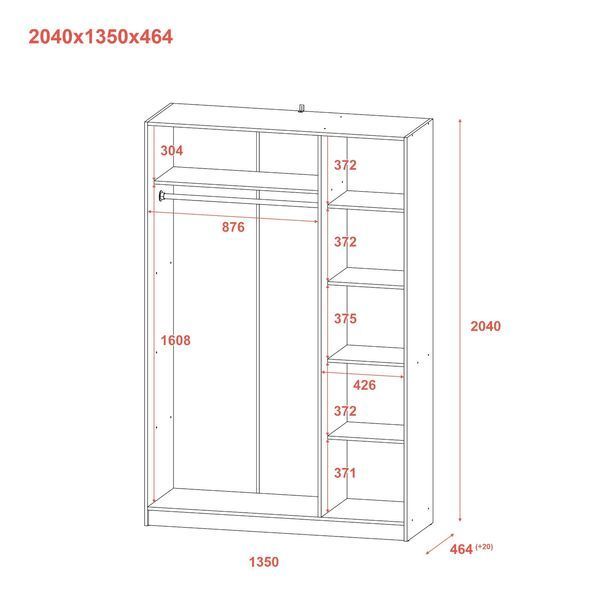 Skriňa na oblečenie Doros Promo Grafit 3 dvere 135x48x204 (44900233) 1933380494 foto