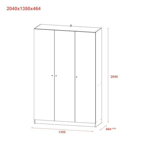 Skriňa na oblečenie Doros Promo Grafit 3 dvere 135x48x204 (44900233) 1933380494 foto