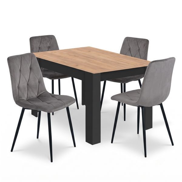 Jed&aacute;lensk&yacute; set NP 120x80 Craft / čierny + 4 stoličky LIBRA tmavosiv&yacute; zamat / čierne nohy (100408331) 100408331 foto