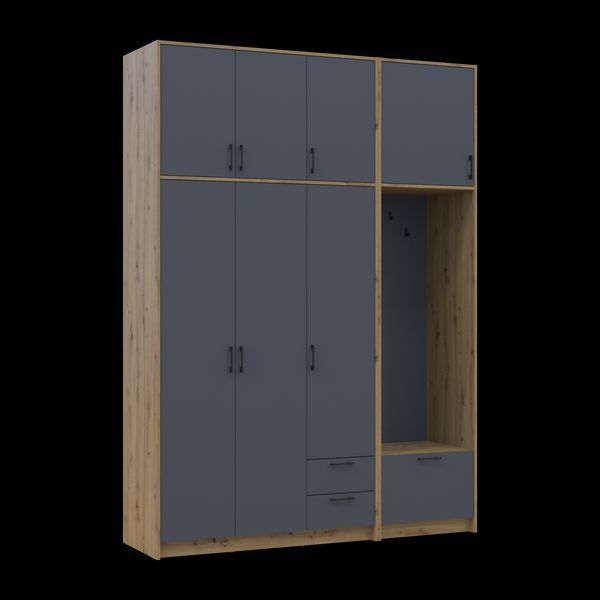 &Scaron;atn&iacute;kov&aacute; skriňa Doros Rondi s ve&scaron;iakom a vysokou nadstavbou Dub Artisan/Grafit 3 DTD 181x52x260 (42005289) 2858053937 foto