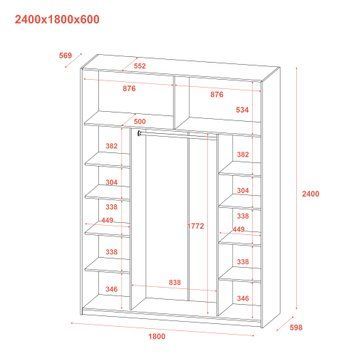 Skriňa s posuvn&yacute;mi dverami Doros G-Caiser Biely/Grafit 2 Skla / 3 časti 180x60x240 (44900263) 449002631 foto
