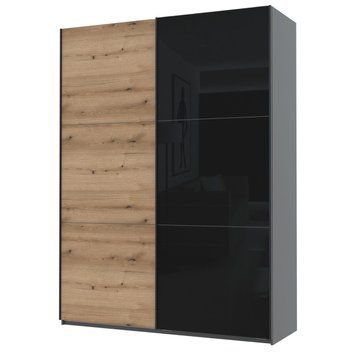 Skriňa s posuvn&yacute;mi dverami Doros G-Caiser Antracit/Dub Evoke 1 LTD / 1 sklo / 3 časti 180x60x240 (42005869) 42005869 foto