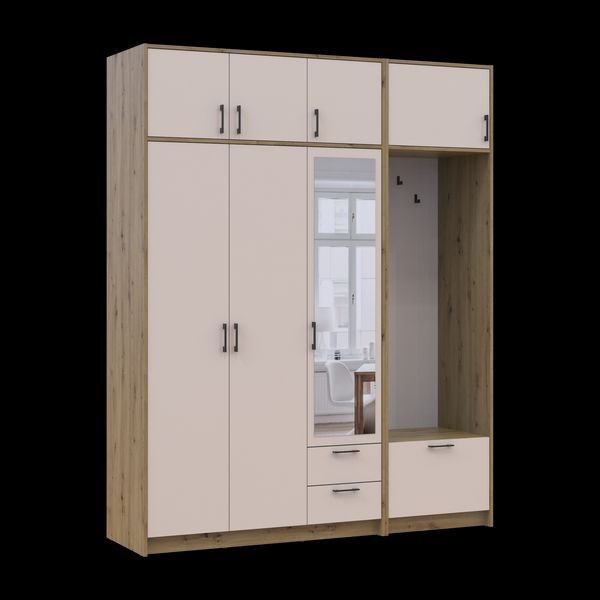 &Scaron;atn&iacute;kov&aacute; skriňa Doros Rondi s ve&scaron;iakom, zrkadlom a nadstavbou Dub Artisan/Ka&scaron;m&iacute;r 3 DTD 181x52x236 (42005286) 2858068470 foto