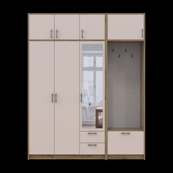 &Scaron;atn&iacute;kov&aacute; skriňa Doros Rondi s ve&scaron;iakom, zrkadlom a nadstavbou Dub Artisan/Ka&scaron;m&iacute;r 3 DTD 181x52x236 (42005286) 2858068470 foto