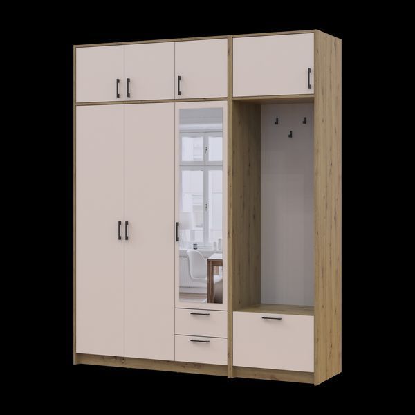 &Scaron;atn&iacute;kov&aacute; skriňa Doros Rondi s ve&scaron;iakom, zrkadlom a nadstavbou Dub Artisan/Ka&scaron;m&iacute;r 3 DTD 181x52x236 (42005286) 2858068470 foto