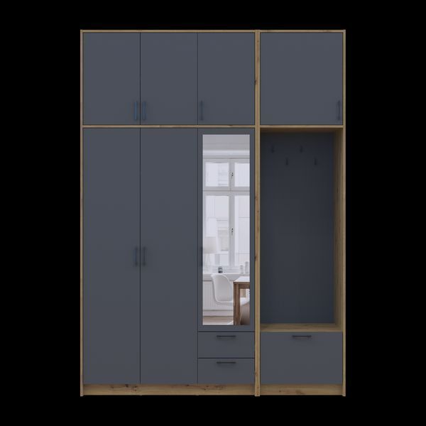&Scaron;atn&iacute;kov&aacute; skriňa Doros Rondi s ve&scaron;iakom, zrkadlom a vysokou nadstavbou Dub Artisan/Grafit 3 DTD 181x52x260 (42005291) 2858069677 foto
