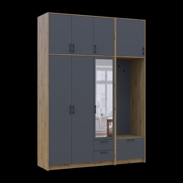 &Scaron;atn&iacute;kov&aacute; skriňa Doros Rondi s ve&scaron;iakom, zrkadlom a vysokou nadstavbou Dub Artisan/Grafit 3 DTD 181x52x260 (42005291) 2858069677 foto