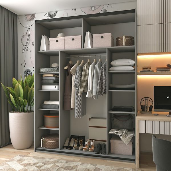 Skriňa s posuvn&yacute;mi dverami Doros G-Caiser Antracit/Antracit 2 LTD / 3 časti 180x60x240 (42005864) 42005864 foto