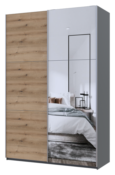 Skriňa s posuvn&yacute;mi dverami Doros G-Caiser Antracit/Ewoks Dub 1 dvere / 1 zrkadlo / 3 časti 160x60x240 (42005413) 42005413 foto