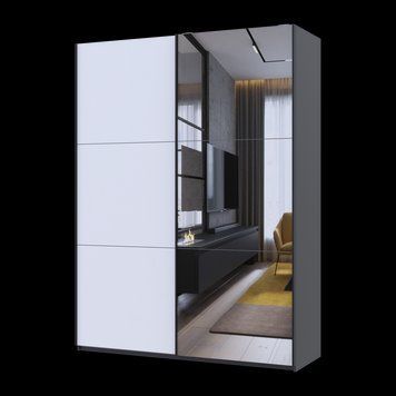 Skriňa s posuvn&yacute;mi dverami Doros G-Caiser Antracit/Biela 1 LTD / 1 zrkadlo 180x60x240 (42005867) 42005867 foto
