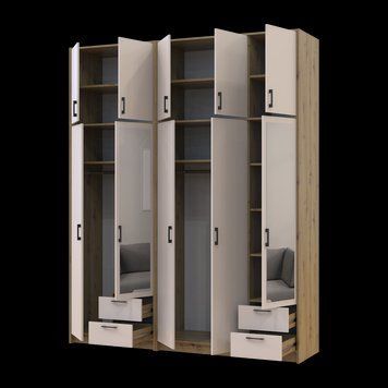 &Scaron;atn&iacute;kov&aacute; skriňa Doros Rondi so zrkadlom a vysok&yacute;m nadstavcom Dub Artisan/Ka&scaron;m&iacute;r 2+3 DTD 203х52х260 (42005679) 42005679 foto
