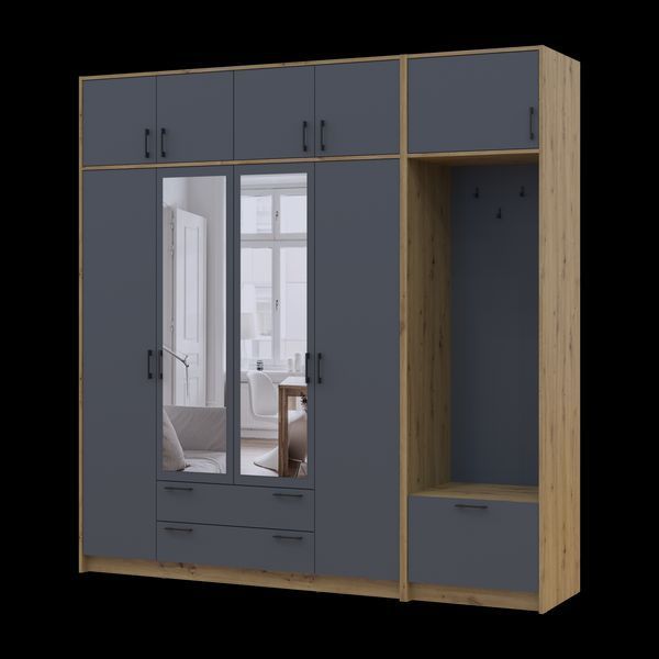 &Scaron;atn&iacute;kov&aacute; skriňa Doros Rondi s ve&scaron;iakom, zrkadlom a nadstavbou Dub Artisan/Grafit 4 DTD 220x52x236 (42005299) 2858104709 foto