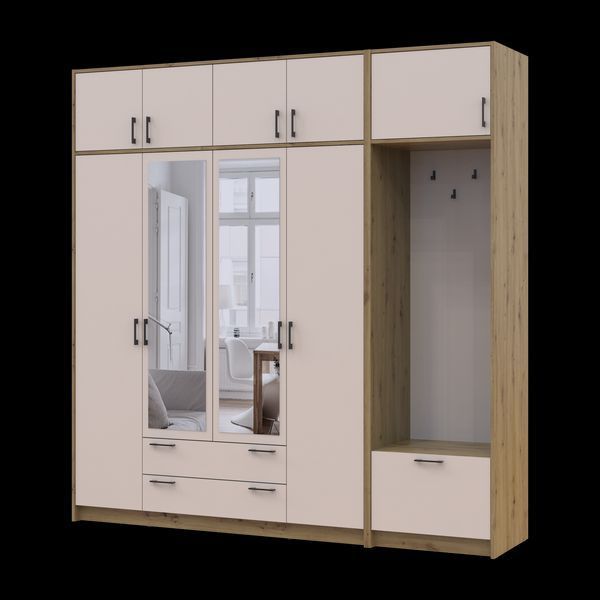 &Scaron;atn&iacute;kov&aacute; skriňa Doros Rondi s ve&scaron;iakom, zrkadlom a nadstavbou Dub Artisan/Ka&scaron;m&iacute;r 4 DTD 220x52x236 (42005298) 2858107087 foto