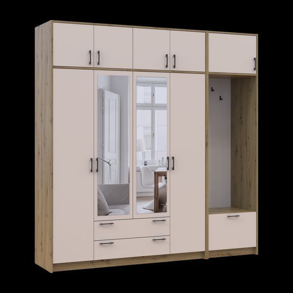 &Scaron;atn&iacute;kov&aacute; skriňa Doros Rondi s ve&scaron;iakom, zrkadlom a nadstavbou Dub Artisan/Ka&scaron;m&iacute;r 4 DTD 220x52x236 (42005298) 2858107087 foto