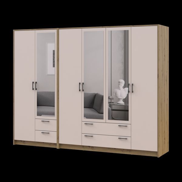 &Scaron;atn&iacute;kov&aacute; skriňa Doros Rondi so zrkadlom Dub Artisan/Ka&scaron;m&iacute;r 2+4 DTD 242х52х195 (42005657) 42005657 foto