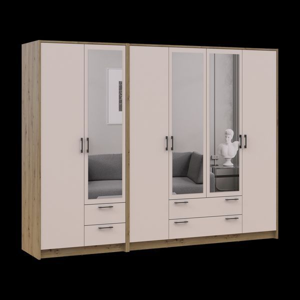 &Scaron;atn&iacute;kov&aacute; skriňa Doros Rondi so zrkadlom Dub Artisan/Ka&scaron;m&iacute;r 2+4 DTD 242х52х195 (42005657) 42005657 foto