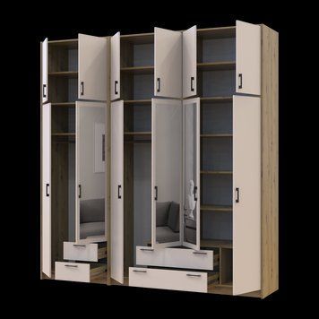 &Scaron;atn&iacute;kov&aacute; skriňa Doros Rondi so zrkadlom a vysok&yacute;m nadstavcom Dub Artisan/Ka&scaron;m&iacute;r 2+4 DTD 242х52х260 (42005681) 42005681 foto