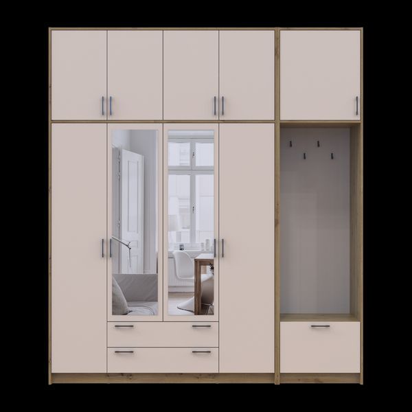 &Scaron;atn&iacute;kov&aacute; skriňa Doros Rondi s ve&scaron;iakom, zrkadlom a vysokou nadstavbou Dub Artisan/Ka&scaron;m&iacute;r 4 DTD 220x52x260 (42005302) 2858111912 foto