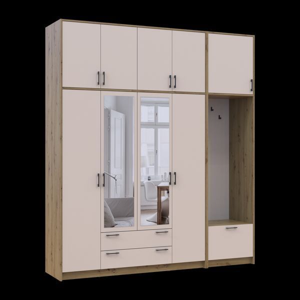 &Scaron;atn&iacute;kov&aacute; skriňa Doros Rondi s ve&scaron;iakom, zrkadlom a vysokou nadstavbou Dub Artisan/Ka&scaron;m&iacute;r 4 DTD 220x52x260 (42005302) 2858111912 foto