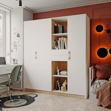 Skriňa na oblečenie Doros Austin Biela/dub Sonoma 3 dvere/2 z&aacute;suvky 178.8х51х205 (80737753) 80737753 foto