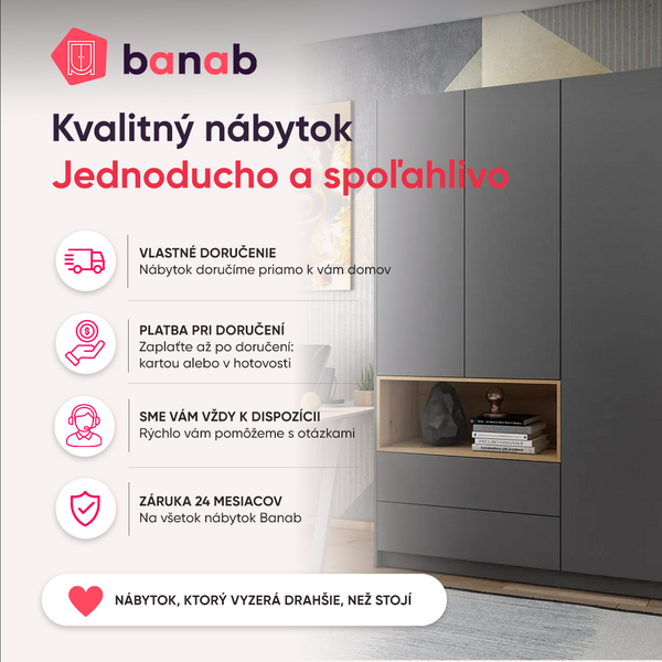 Skriňa na oblečenie s v&yacute;klenkom a poličkou Doros Dale inverzia Grafit/Dub Evok 2 DTD 143.2&times;52&times;220 (42005154) 2594836328 foto