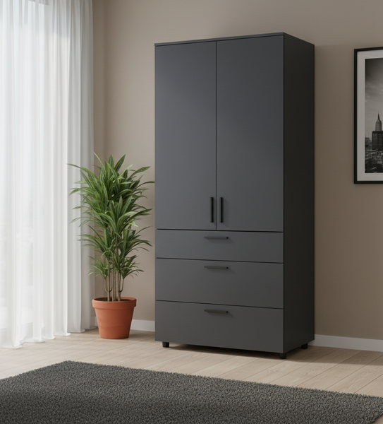 Skriňa na oblečenie Doros Thorn Antracit 2 DTD/3Z tyč 90x51.6x200 (44900445) 44900445 foto