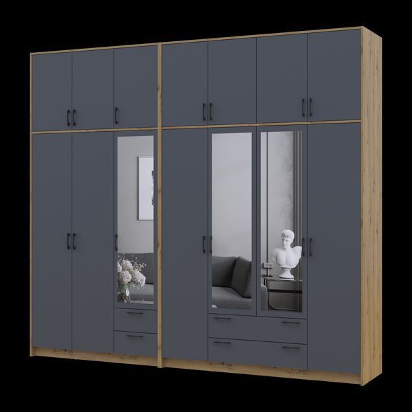 &Scaron;atn&iacute;kov&aacute; skriňa Doros Rondi so zrkadlom a vysok&yacute;m nadstavcom Dub Artisan/Grafit 3+4 DTD 281х52х260 (42005721) 42005721 foto
