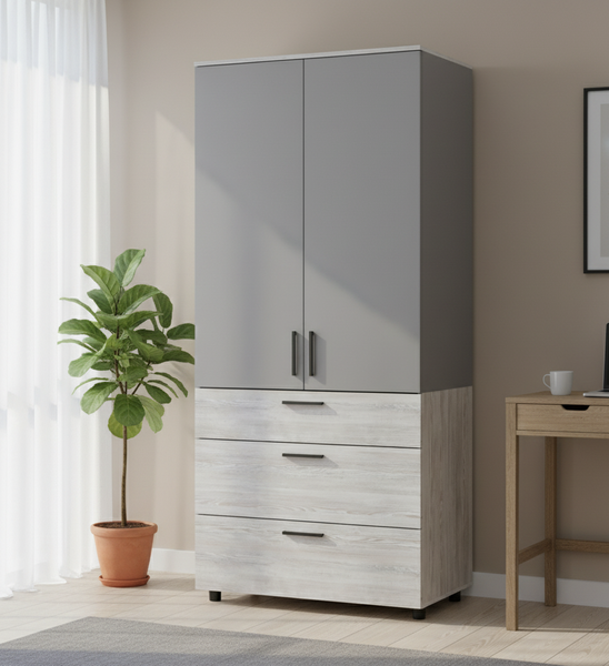 Skriňa na oblečenie Doros Thorn Borovica Natti/Siv&aacute; 2 DTD/3Z tyč 90x51.6x200 (44900465) 44900465 foto