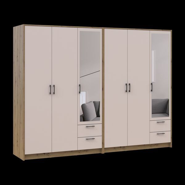 &Scaron;atn&iacute;kov&aacute; skriňa Doros Rondi so zrkadlom Dub Artisan/Ka&scaron;m&iacute;r 3+3 DTD 242х52х195 (42005659) 42005659 foto